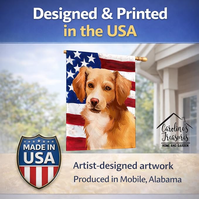 Caroline's Treasures CK6391CHF Alopekis Dog American Flag House Flag Large Porch Sleeve Pole Decorative Outside Yard Banner Artwork Wall Hanging, Polyester, House Size, Multicolor