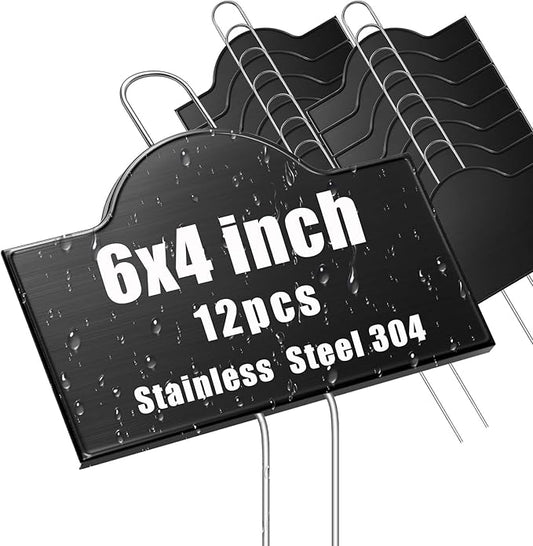 Landhoow 12 Pack Extra Large Metal Plant Labels 6" x 4" with 11'' Stake Stainless Steel Garden Markers Waterproof Memorial Plaques Weatherproof Plant Sign for Vegetable Herb Flower Greenhouse Outdoor