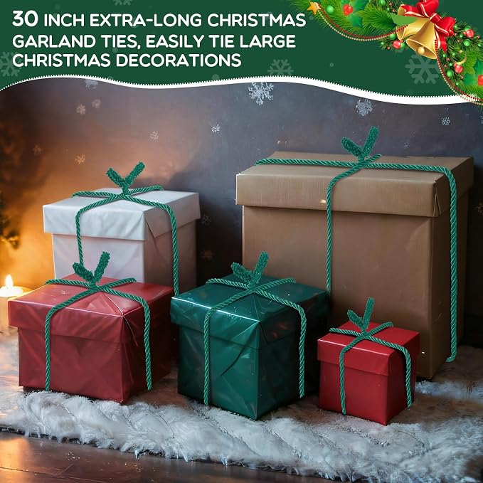 Zhengmy 24 Pcs 30 Inch Christmas Garland Ties Decorative Twist Ties for Banister Reusable Flexible Twist for Stairway Christmas Garland Hanger Xmas Railing Decor Holiday Craft Wrapping(Green)