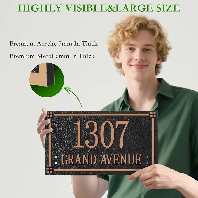 Custom House Address Sign, House Number Plaque Sign for Lawn,Yard,Ground,Driveway,Garden with 2 Stakes,Style 2