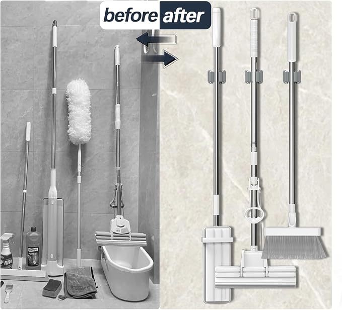 3-H 25 Pack Mop and Broom Holder Big Size Hanging 1 KG Extra,Broom Hanger Wall Mount for Hanging and Organizing Shove Rake Yard Tools in Shed Kitchen Laundry Room Bathroom Garden(Grey)