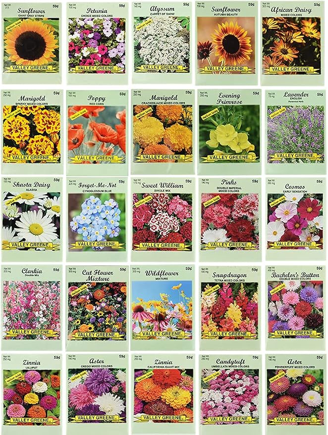Set of 25 Flower Seed Packets - Flower Seeds in Bulk - 15 or More Varieties Available - Great for Creating Colorful Gardens (25)