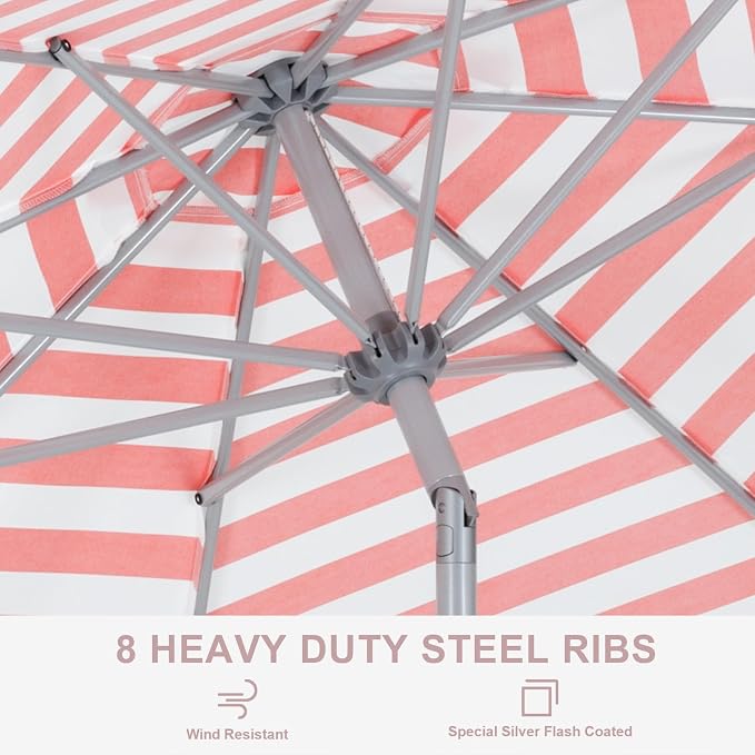 Tempera Patio Umbrellas Arc Edge Outdoor Table Market Umbrellas with Crank & Pust Button Tilt|Auto-Tilt, 8 Steel Ribs, High Color-Fastness Canopy