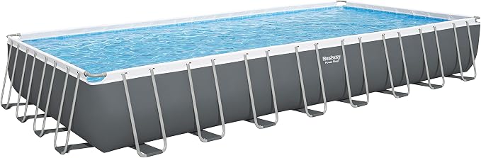 Bestway Power Steel Frame Pool Complete Set Square, with Sand Filter System, Ladder, Floor and Tarpaulin, 955x488x132 cm, Grey