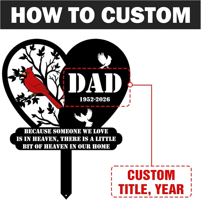 Personalized Cardinal Garden Sign with Stakes, Custom Yard Decor Outdoor, Memorial Gift for Mom/Dad, Garden Plaque Sympathy Gifts, loss loved Ones Cardinal Sign