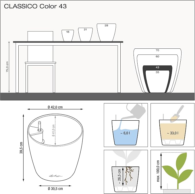 Lechuza Classico Color 43 Sand Brown, Self-Watering Round Planter, D16.5 H15.7 in