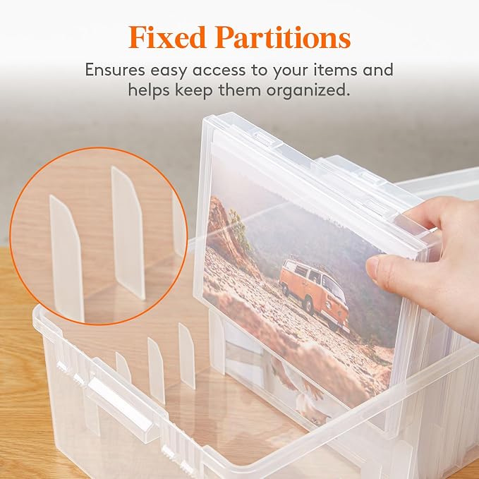 Lifewit 1 Pcs Photo Storage Set with 7 pcs 5"x7" Inner Photo Box& 23 x 22 cm/9x8.5 Transport Case, Craft Organizer for Seed Cards Pictures Office Supplies with 1 Sheet Label Sticker, Clear