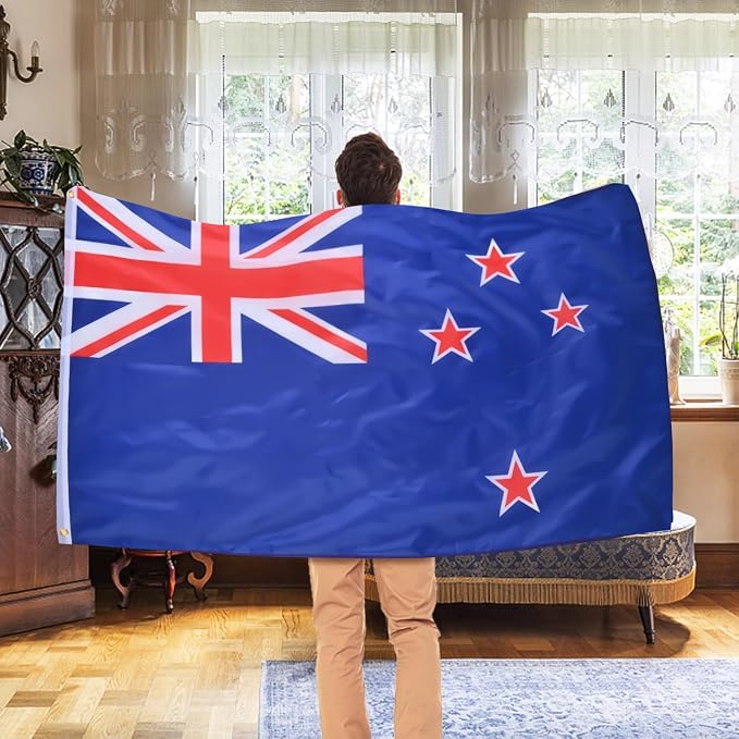 AhfuLife 2 Pcs New Zealand Flag Kiwi Flag 3x5 Ft, Large New Zealand National Flags for Outside - Double Side with Brass Eyelets for Olympic Party Decorations, Bar Street Decoration Indoor Outdoor