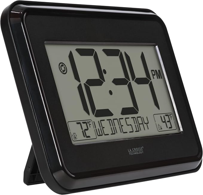 La Crosse Technology 513-1412 Black Digital Wall Clock with Indoor & Outdoor Temperature