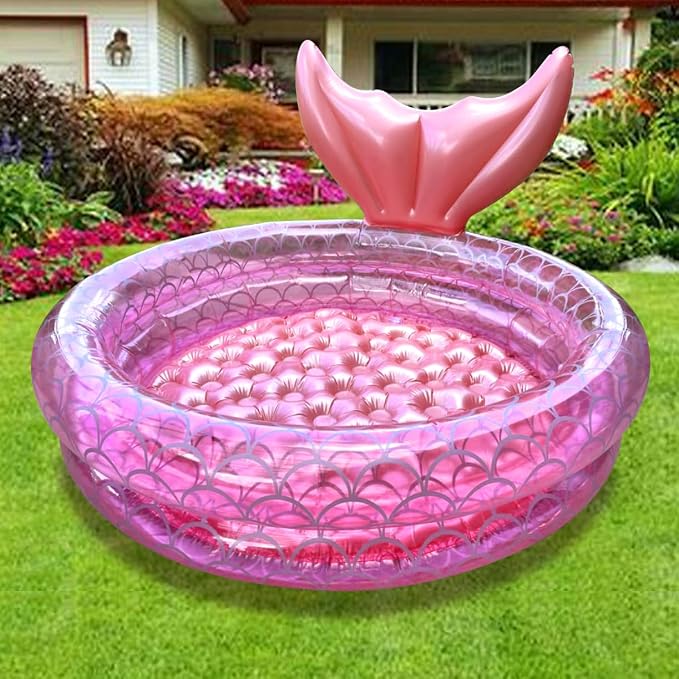 Kiddie Swimming Pool, Inflatable Mermaid Pool, Indoor Outdoor Ball Pit for Kids (47 inch)