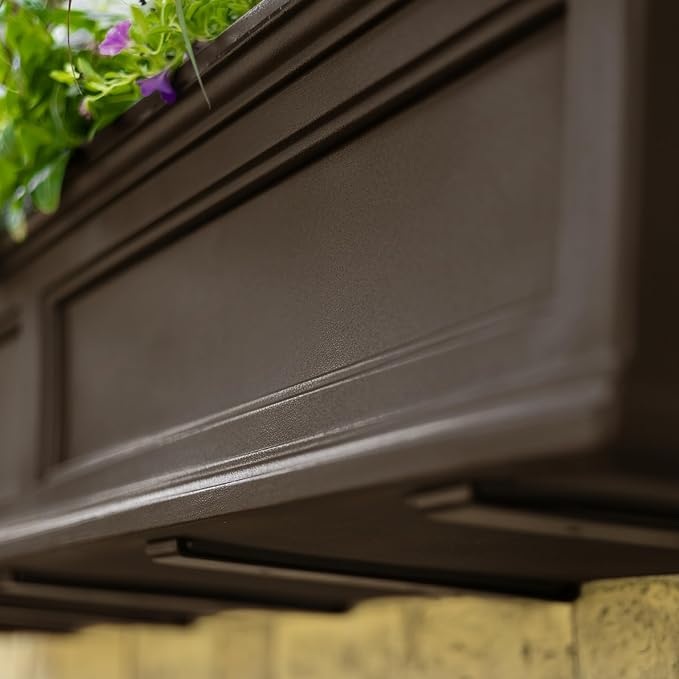 Mayne Fairfield 2ft Window Box, Self Watering Flower Box with Double Wall Design, All Season Fade Resistant Outdoor Window Planter with Steel Mounting Bracket, Espresso