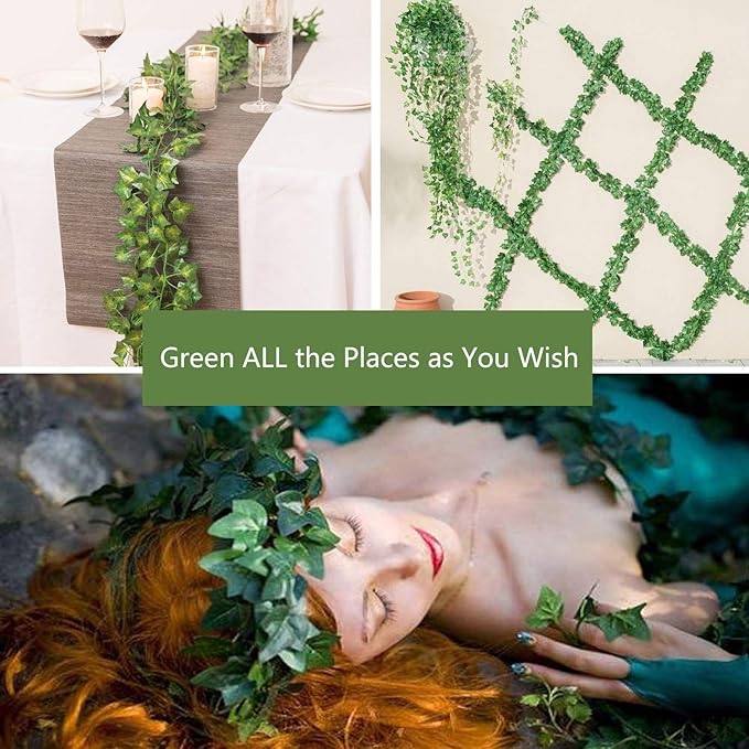 Comtelek Fake Vines for Room Decor 48PCS Artificial Ivy Garland with Clip 336FT Green Flowers Hanging Plants Faux Greenery Leaves Bedroom Aesthetic Decor for Home Garden Wall Wedding