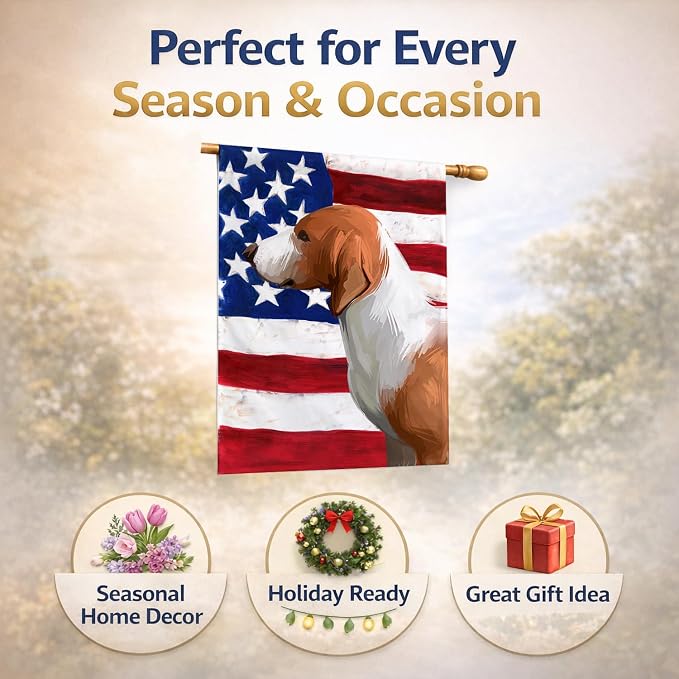 Caroline's Treasures CK6506CHF Drever Dog American Flag House Flag Large Porch Sleeve Pole Decorative Outside Yard Banner Artwork Wall Hanging, Polyester, House Size, Multicolor
