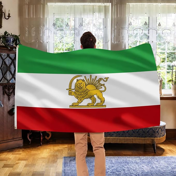 AhfuLife Iran Lion Flag 3ft x 5ft for Party Decorations, 2Pcs Large Iran Flags with Lion Double Sided Durable Polyester with Brass Eyelets for World Cup Home Garden Street Decorations Indoor Outdoor