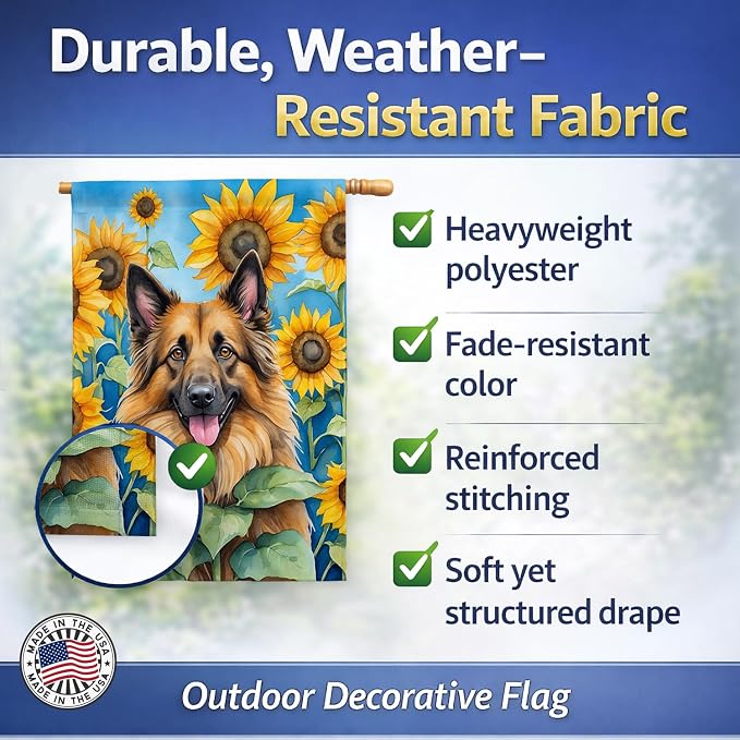 Caroline's Treasures DAC6024CHF Belgian Tervuren in Sunflowers House Flag Large Porch Sleeve Pole Decorative Outside Yard Banner Artwork Wall Hanging, Polyester, House Size, Multicolor