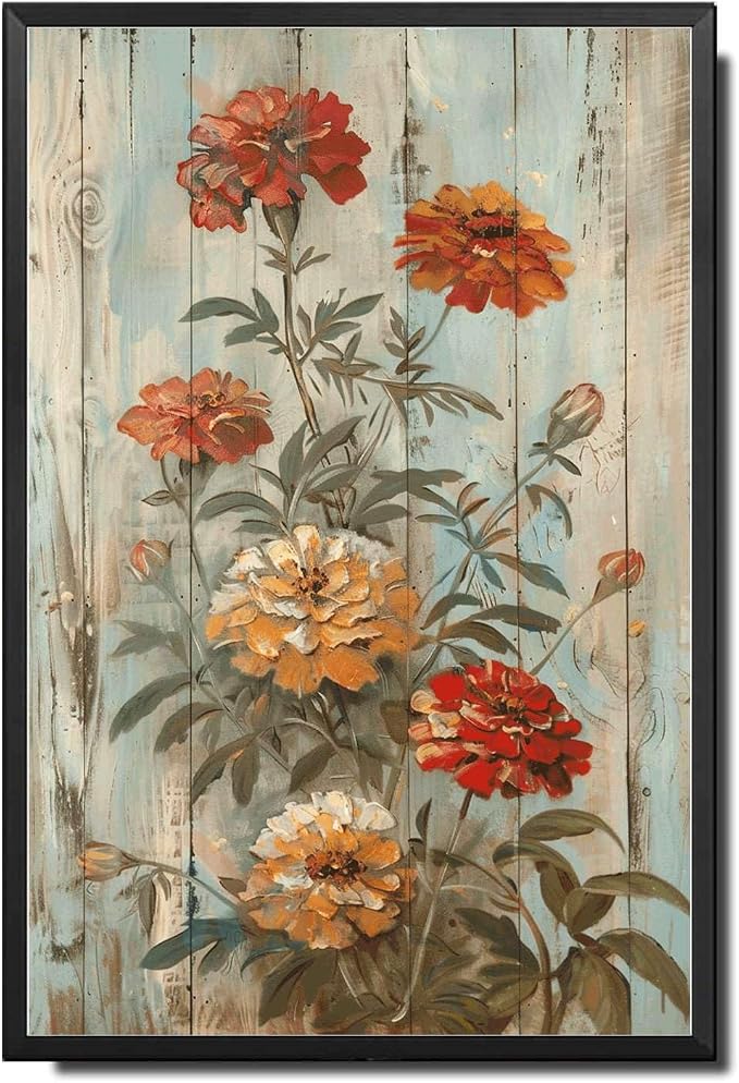 Metal Sign Tin Sign Vintage Wall Art Rustic Symbol Marigolds Tin Sign for Easy Installation Weather Resistant Design and Vintage Charm Sign Garden Outside for Club 6×8 Inches with Metal Frame