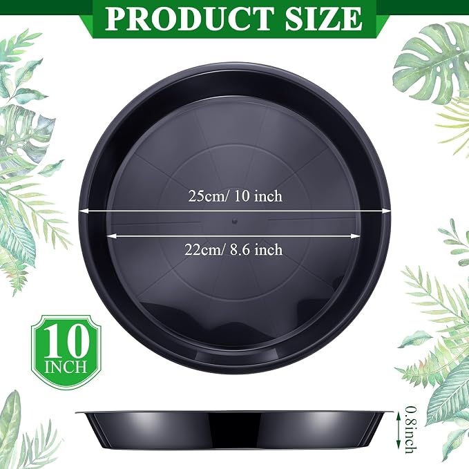 Sawysine 15 Pack Plastic Plant Saucer Round Drip Trays Black Flower Pot Saucers Thick Plant Dish Sturdy Water Tray Heavy Drainage Potted Container for Indoor Outdoor Garden (10 Inches)