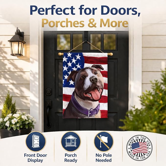 Caroline's Treasures CK6467CHF Bull Terrier Dog American Flag House Flag Large Porch Sleeve Pole Decorative Outside Yard Banner Artwork Wall Hanging, Polyester, House Size, Multicolor