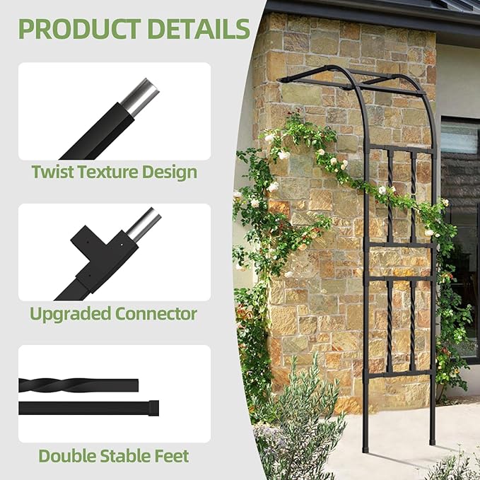 Square Tube Half Garden Arch Trellis 2.0FT×7.9FT,Metal Black Outdoor Arbor for Climbing Plants,Garden Archway for Patio Lawn Backyard