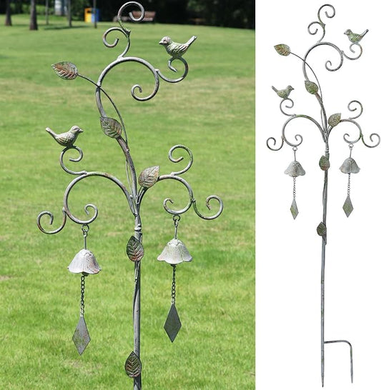 Decorative Garden Stakes for Outside,Metal Outdoor Garden Decor with Bells | 45.7"H Wind Chime Stakes for Outside,Bird Metal Garden Art for Garden,Flower Beds, Patio.