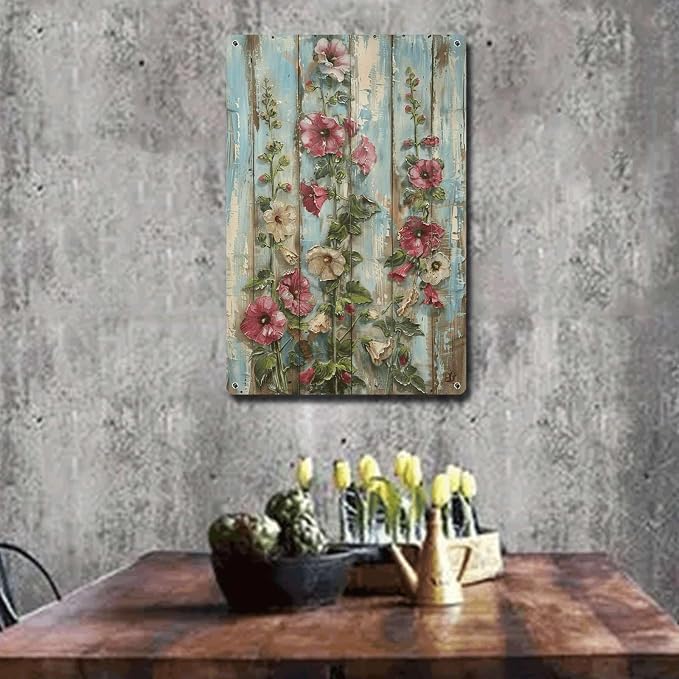 Metal Sign Tin Sign Vintage Wall Art Rustic Testimony Hollyhocks Tin Sign for Easy Installation Weather Resistant Design and Vintage E Home Decor for Room 12×16 Inches