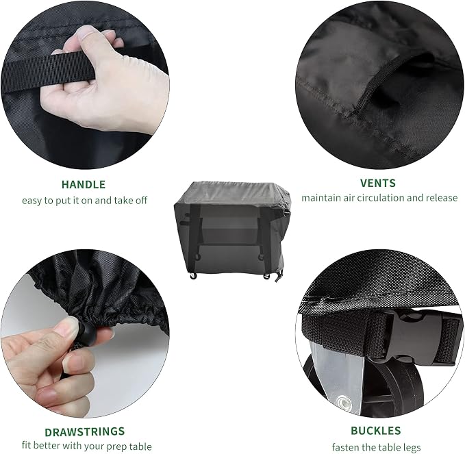 Cover for Cuisinart CPT-194 Outdoor Grill Prep Table, Waterproof Patio Grill Cart Table Cover Dustproof kitchen Cooking Prep Sation Covers - 48"L×24"W×38"H, Black