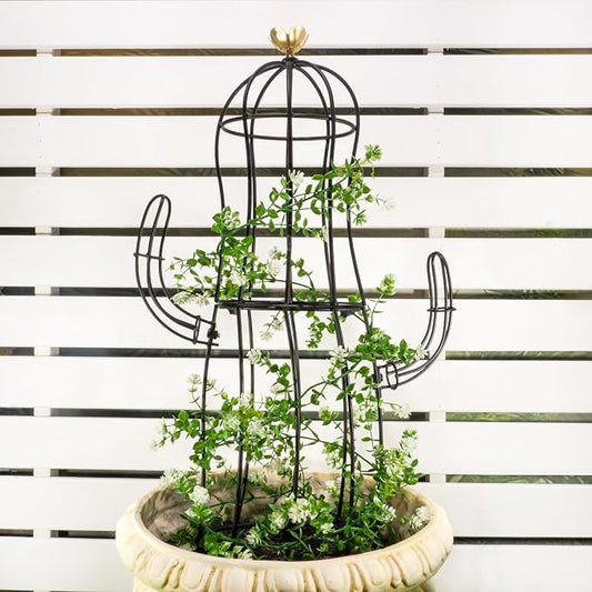 Cactus Obelisk Trellis - 8”x28” Unique Metal Design for Climbing Plants, Garden Decorative Support Structure for Potted Tall Vines and Rose Bushes