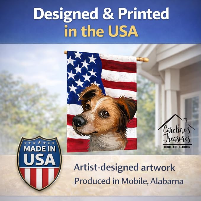 Caroline's Treasures CK6597CHF Kromfohrlander American Flag House Flag Large Porch Sleeve Pole Decorative Outside Yard Banner Artwork Wall Hanging, Polyester, House Size, Multicolor