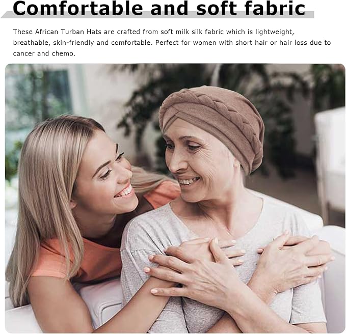 DRESHOW African Women Turban Caps Beanie Twist Headscarf Pre-Tied Twisted Braid Headwraps for Women Chemo Cancer Cap