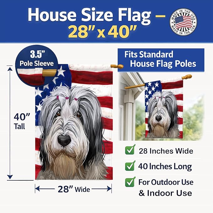 Caroline's Treasures CK6654CHF Polish Lowland Sheepdog American Flag House Flag Large Porch Sleeve Pole Decorative Outside Yard Banner Artwork Wall Hanging, Polyester, House Size, Multicolor
