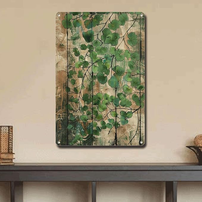 Metal Sign Tin Sign Vintage Wall Art Rustic Elegance Maidenhair Fern Tin Sign for Easy Installation Weather Resistant Design and Vinta Funny Garden Signs for Home Decor 12×16 Inches