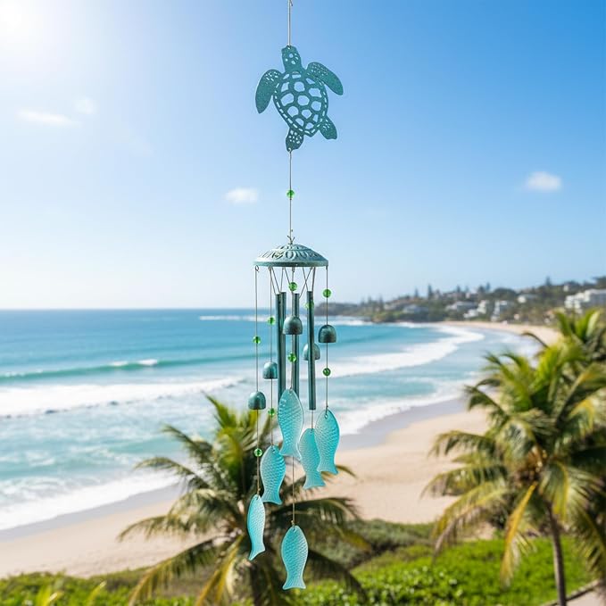 Sea Turtle Glass Windchimes Unique Metal Wind Chimes for Outside Pendant | Sea Turtle Ornament Memorial Windchimes Outdoors, Outdoor Metal Wind Chimes, Home Gifts for Women, Patio Porch Garden Decor