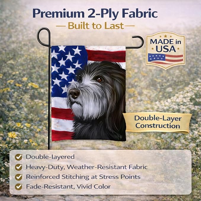 Caroline's Treasures CK6480GF Catalan Sheepdog Dog American Flag Garden Flag Mailbox Flag Decorative Yard Flag Banner Outside Patio Artwork Yard Flower Beds, Garden Size, Multicolor