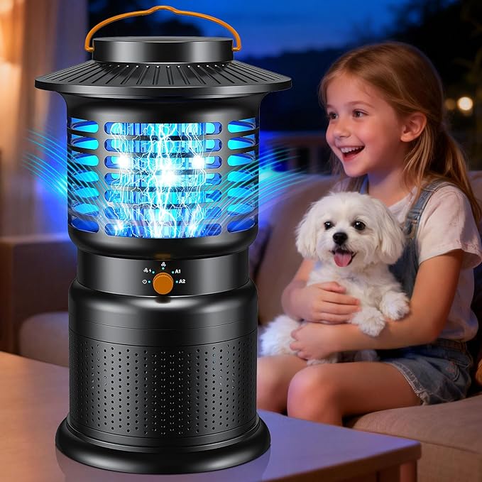 Bug Zapper Outdoor, 2-in-1 Mosquito Zapper with Attraction Light & Airflow Trap, 12H Long-Lasting Rechargeable Cordless Fly Zapper, Auto ON/Off, IPX5 Waterproof or Patio, Camping, Garage