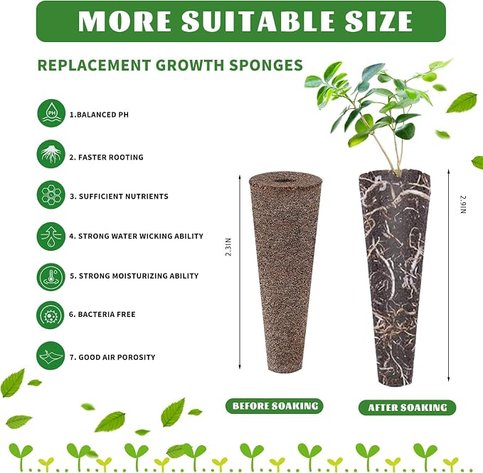 300Pcs Growth Sponges for Pods, Greenhouses Sponges, Grow Sponges for Greenhouses & Germination Equipment, Starter for Indoor Garden System (Brown)