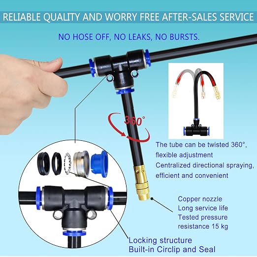 65Ft 1/2'' Greenhouse Drip Irrigation Kit Automatic Irrigation System 360° Adjustable 20 Brass Spray Nozzles Irrigation Tubing Hose Patio Misting Plant Watering with Blank Distribution Tubing Hose