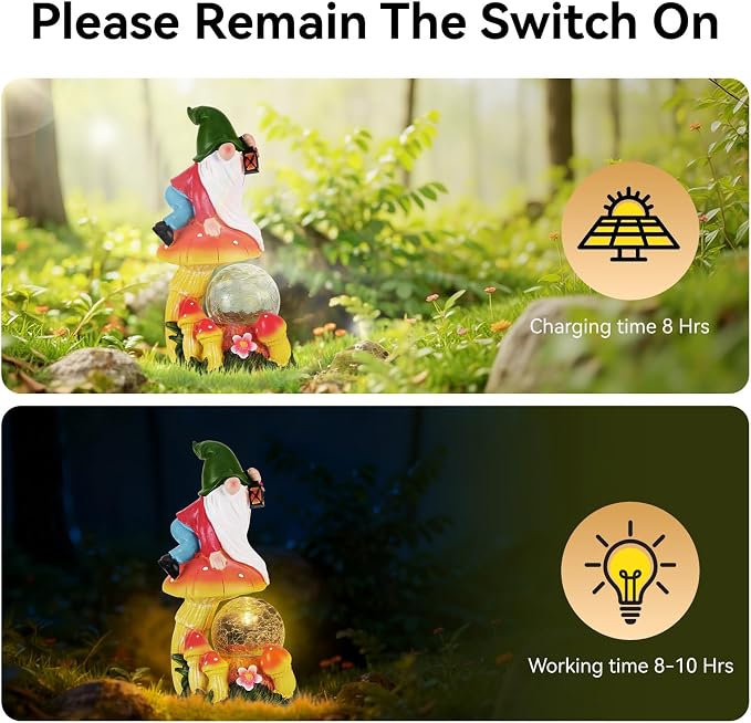 Garden Gnomes Outdoor Statues with Light, Gnomes Decorations for Yard, Solar Garden Gnome with Mushroom Decor, Lawn Ornaments for Patio, Balcony Housewarming- Unique Women Gifts