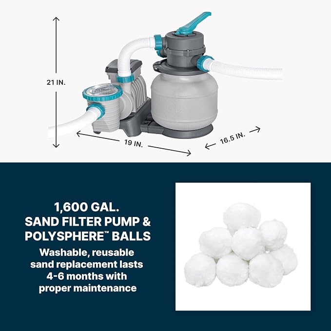 Bestway APX 365 18' x 9' x 52" Above Ground Pool Set with Sand Filter Pump | Long-Lasting All-Season Swimming Pool with Galvanized Steel Frame - Ladder, Cover, and Polysphere Filtration Balls Included