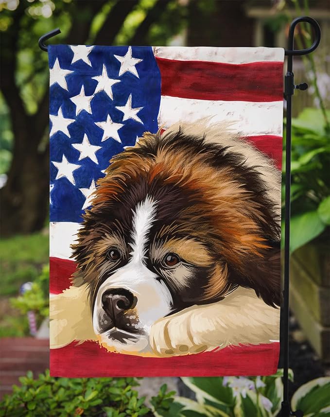 Caroline's Treasures CK6465GF Bucovina Shepherd Dog American Flag Garden Flag Mailbox Flag Decorative Yard Flag Banner Outside Patio Artwork Yard Flower Beds, Garden Size, Multicolor