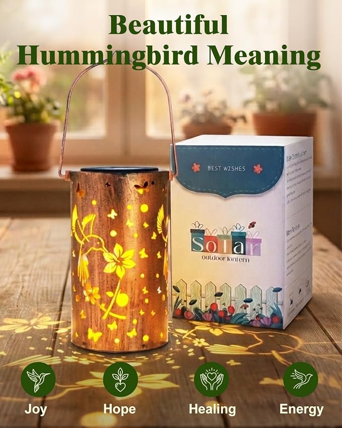 DIBIEECN Hummingbird Solar Lanterns Outdoor Waterproof, Gifts for Women | Birthday Gifts for Women, Mom & Grandma, Outdoor Garden Decor, Metal Hanging Lights, IP65 Waterproof, LED Decorative Lantern