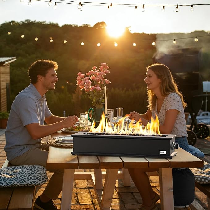 28" Propane Gas Fire Pit with 10FT Hose, Covers & Glass Beads, Portable Smokeless Tabletop Fireplace for Patio Backyard Camping RV Tailgating, Gift Choice, 40000BTU, FP063