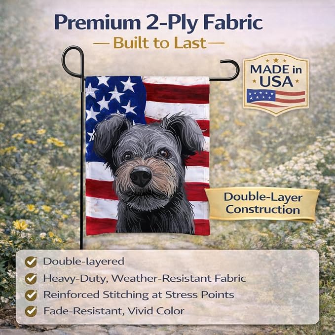 Caroline's Treasures CK6667GF PUMI Dog American Flag Garden Flag Mailbox Flag Decorative Yard Flag Banner Outside Patio Artwork Yard Flower Beds, Garden Size, Multicolor