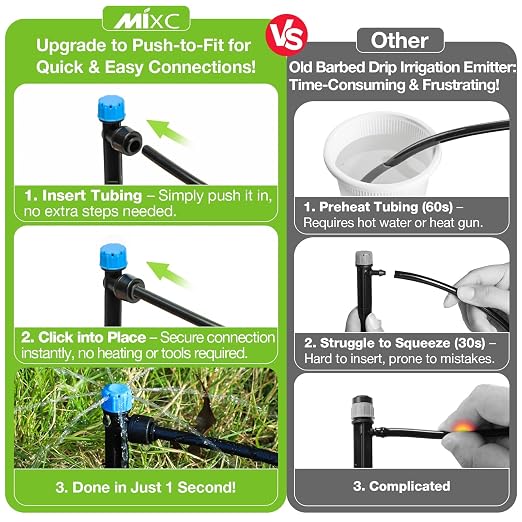 MIXC Quick Connector Drip Emitters for 1/4" Tubing, Adjustable Flow, 360° Fan-Shaped Sprayer (Drip Emitter Stream, 80 Packs)