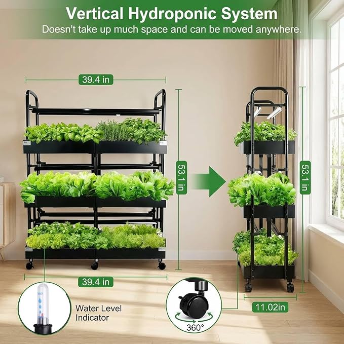 3-Tier Hydroponics Growing System, 88 Pods with LED Grow Lights | 3-tier, dual pump, dual medium, 88 pods, full spectrum LED, auto timer, grows herbs veggies microgreens year round