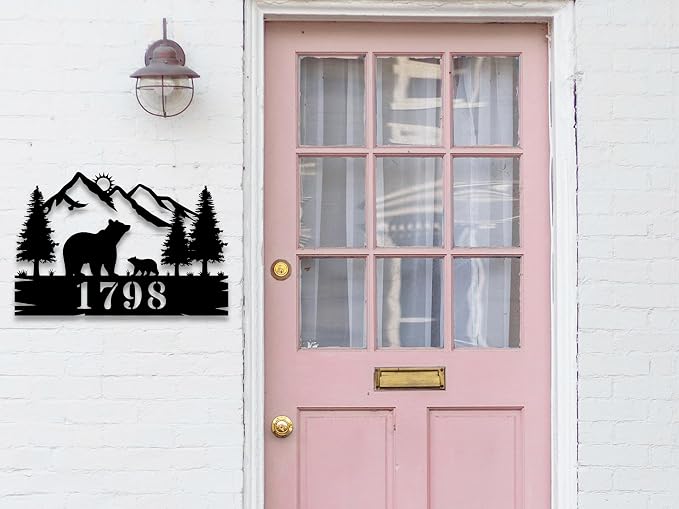 Personalized Bear Mountain Address Sign, House Number Sign, Address Number for Houses, Metal Address Plaque Sign, Custom Address Plaques for House Numbers