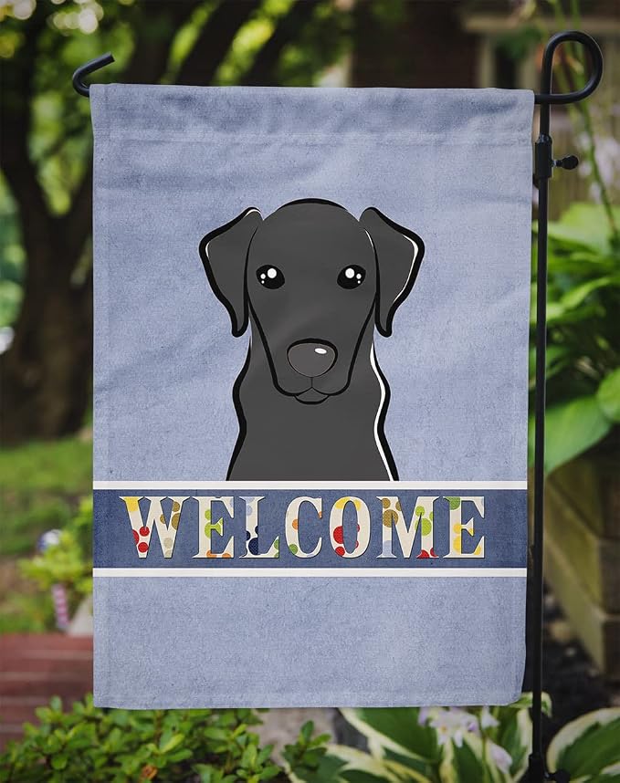 Caroline's Treasures BB1421GF Black Labrador Welcome Garden Flag, Blue Mailbox Flag Decorative Yard Flag Banner Outside Patio Artwork Yard Flower Beds, Garden Size, Multicolor