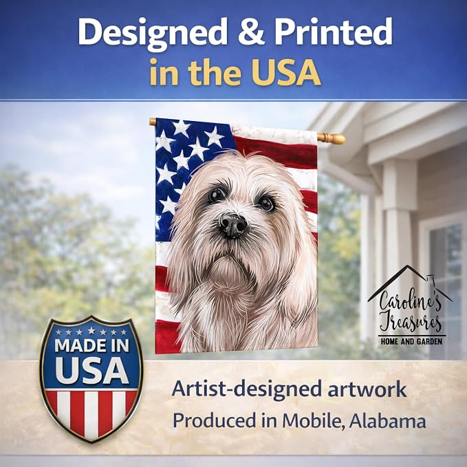 Caroline's Treasures CK6501CHF Dandie Dinmont Terrier American Flag House Flag Large Porch Sleeve Pole Decorative Outside Yard Banner Artwork Wall Hanging, Polyester, House Size, Multicolor