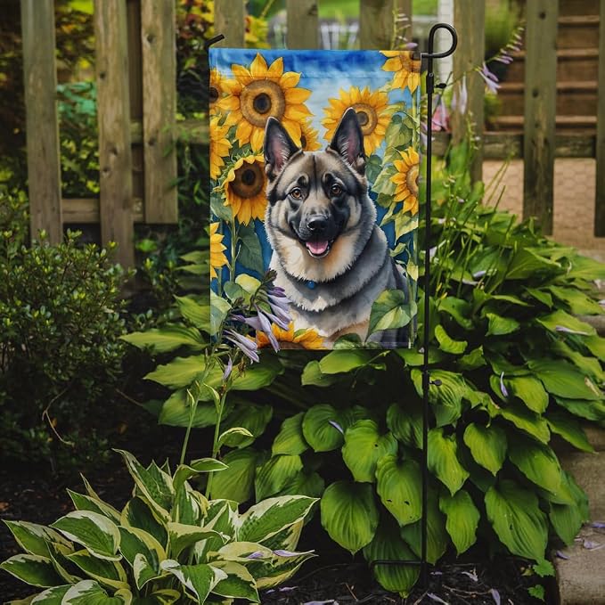 Caroline's Treasures DAC6126GF Norwegian Elkhound in Sunflowers Garden Flag Mailbox Flag Decorative Yard Flag Banner Outside Patio Artwork Yard Flower Beds, Garden Size, Multicolor