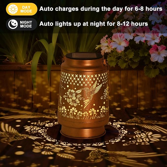 Birthday Gifts for Women Men - Garden Decor Hummingbird Solar Lanterns Outdoor Waterproof - Teacher Appreciation Gifts, Hanging Solar Lights for Outdoor, Yard, Patio, Porch, Graduation Gifts