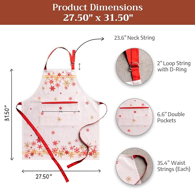 Maison d' Hermine Aprons for women with Pocket 100% Cotton (27.50"x31.50") | Adjustable Neck Strap & long ties Apron Men Chef Wedding Cooking Gardening Server Maid
